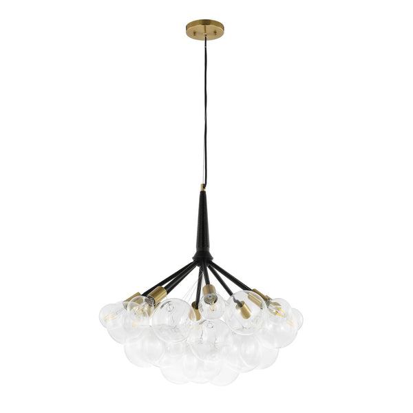 Safavieh NOVELLIA, 8-Light Contemporary Chandelier, 26-Inch Clear Glass & Black Brass, Stylish Home Lighting CHA4036A