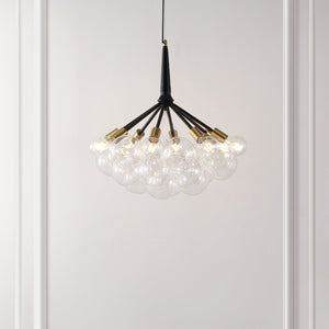 Safavieh NOVELLIA, 8-Light Contemporary Chandelier, 26-Inch Clear Glass & Black Brass, Stylish Home Lighting CHA4036A