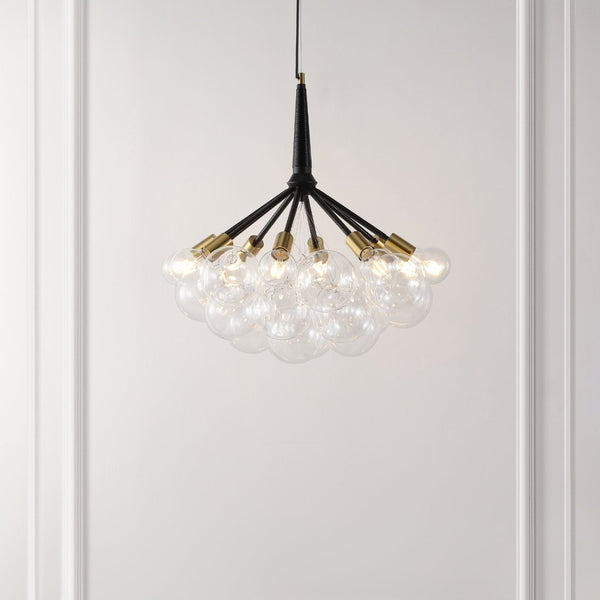 Safavieh NOVELLIA, 8-Light Contemporary Chandelier, 26-Inch Clear Glass & Black Brass, Stylish Home Lighting CHA4036A