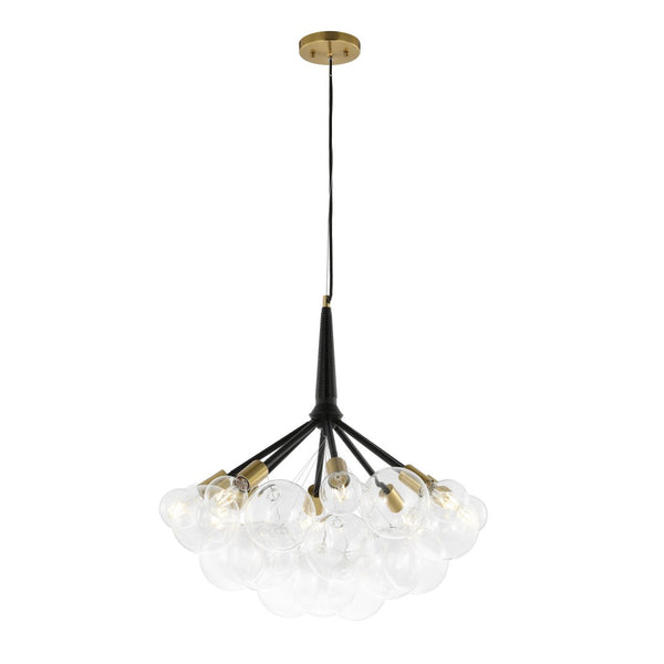 Safavieh NOVELLIA, 8-Light Contemporary Chandelier, 26-Inch Clear Glass & Black Brass, Stylish Home Lighting CHA4036A