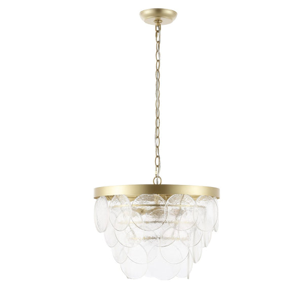 Safavieh CHRYS, Elegant 3-Light Chandelier in Clear Glass & Gold Iron, Adjustable for Modern Spaces CHA4038A
