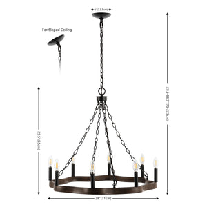 Safavieh Brookville, 8 Light, 28 Inch, Natural/Black, Iron Chandelier Black / Brown CHA4042A