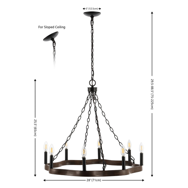 Safavieh Brookville, 8 Light, 28 Inch, Natural/Black, Iron Chandelier Black / Brown CHA4042A