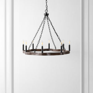 Safavieh Brookville, 8 Light, 28 Inch, Natural/Black, Iron Chandelier Black / Brown CHA4042A