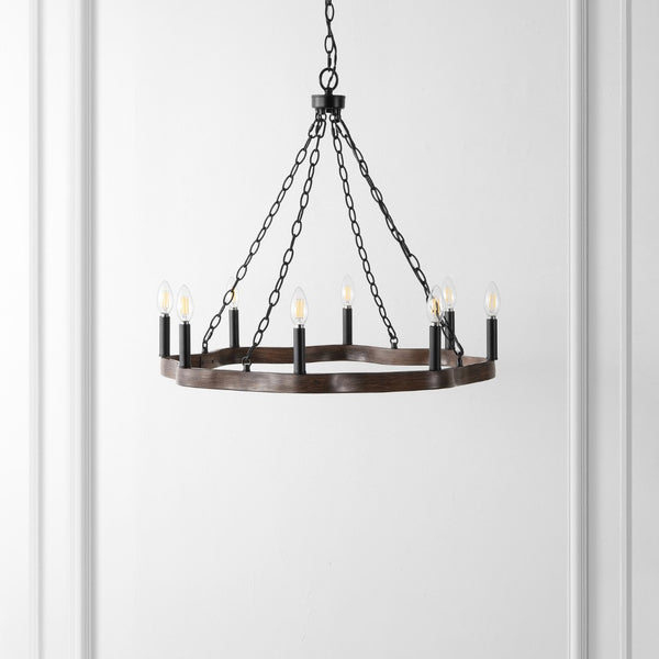 Safavieh Brookville, 8 Light, 28 Inch, Natural/Black, Iron Chandelier Black / Brown CHA4042A