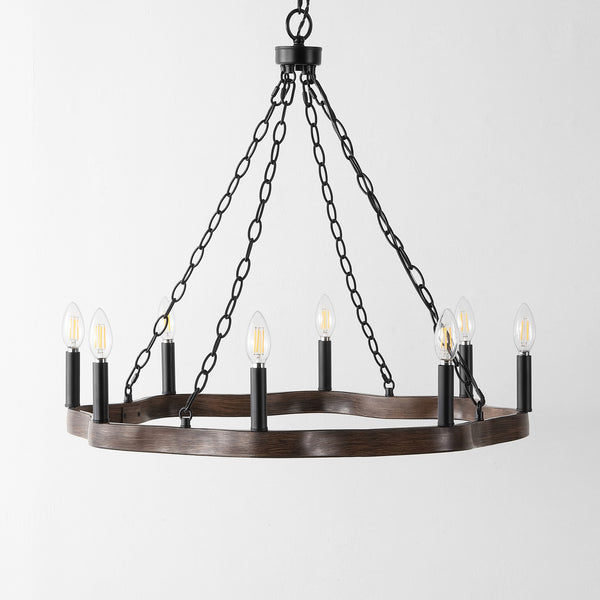 Safavieh Brookville, 8 Light, 28 Inch, Natural/Black, Iron Chandelier Black / Brown CHA4042A