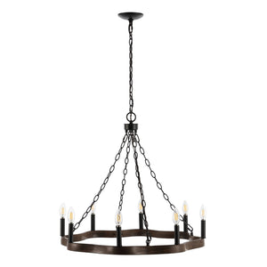 Safavieh Brookville, 8 Light, 28 Inch, Natural/Black, Iron Chandelier Black / Brown CHA4042A
