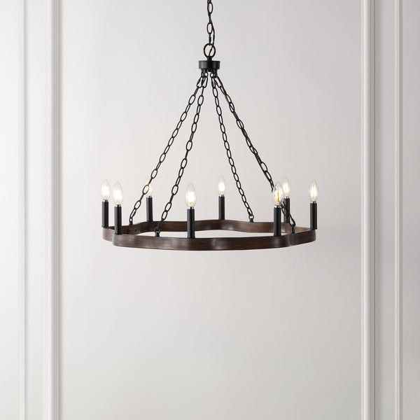 Safavieh Brookville, 8 Light, 28 Inch, Natural/Black, Iron Chandelier Black / Brown CHA4042A