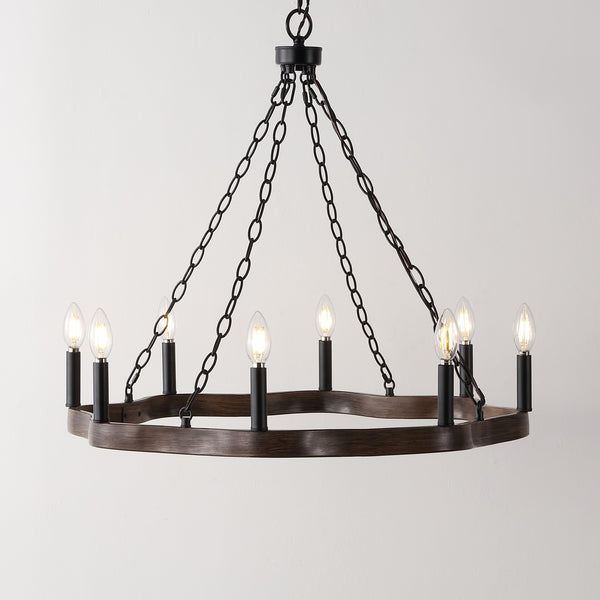 Safavieh Brookville, 8 Light, 28 Inch, Natural/Black, Iron Chandelier Black / Brown CHA4042A