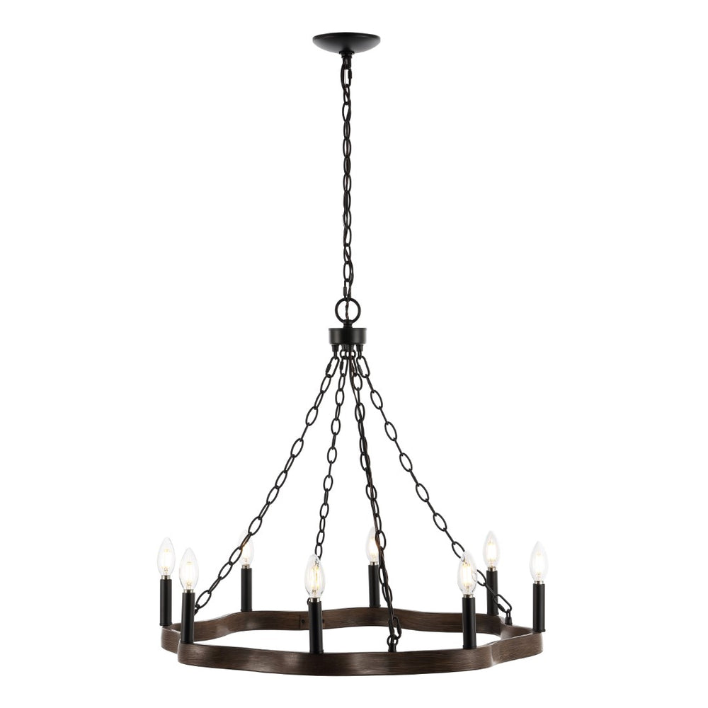 Safavieh Brookville, 8 Light, 28 Inch, Natural/Black, Iron Chandelier Black / Brown CHA4042A