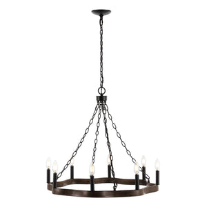 Safavieh Brookville, 8 Light, 28 Inch, Natural/Black, Iron Chandelier Black / Brown CHA4042A