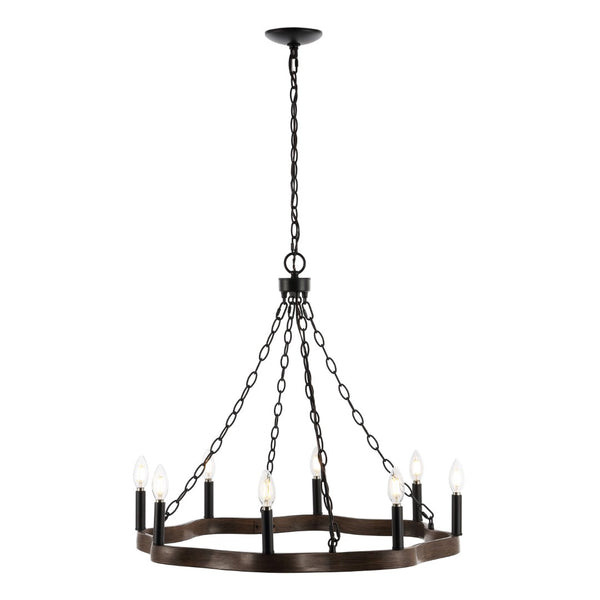 Safavieh Brookville, 8 Light, 28 Inch, Natural/Black, Iron Chandelier Black / Brown CHA4042A