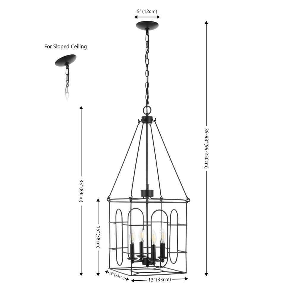 Safavieh FLATBUSH, 4-Light Black Iron Chandelier, Adjustable Height, Modern Open-Frame Design for Any Space CHA4046A