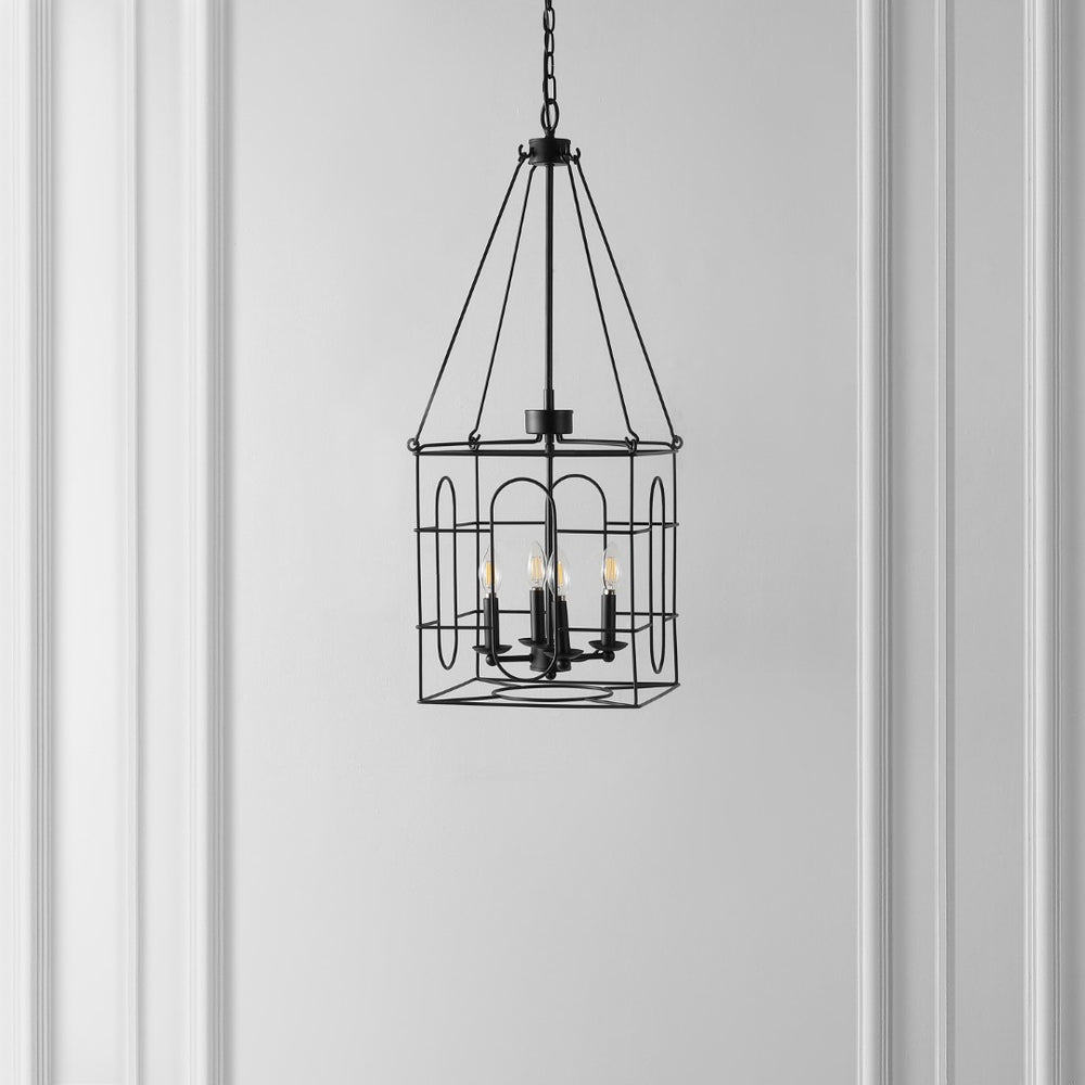 Safavieh FLATBUSH, 4-Light Black Iron Chandelier, Adjustable Height, Modern Open-Frame Design for Any Space CHA4046A
