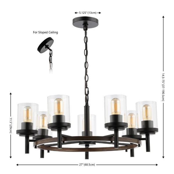 Safavieh Vancouver, 7 Light, 27 Inch, Light Grey Oak/Black, Iron Chandelier Black / Brown CHA4050A