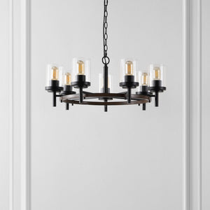 Safavieh Vancouver, 7 Light, 27 Inch, Light Grey Oak/Black, Iron Chandelier Black / Brown CHA4050A