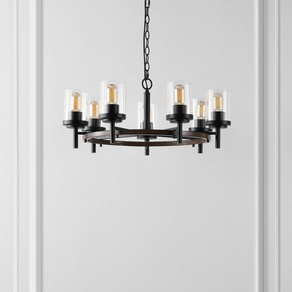 Safavieh Vancouver, 7 Light, 27 Inch, Light Grey Oak/Black, Iron Chandelier Black / Brown CHA4050A