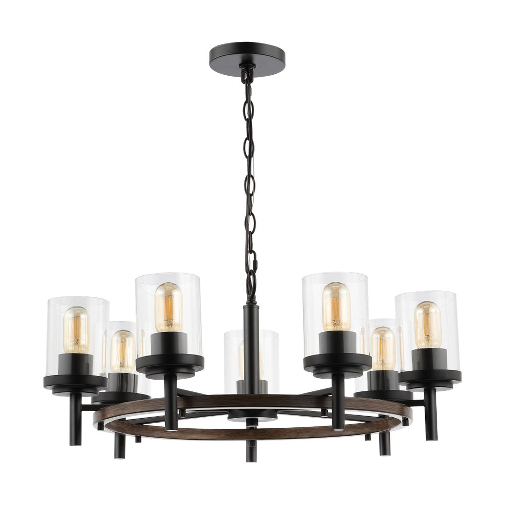 Safavieh Vancouver, 7 Light, 27 Inch, Light Grey Oak/Black, Iron Chandelier Black / Brown CHA4050A
