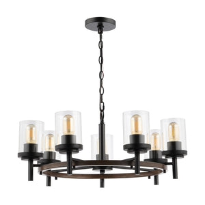 Safavieh Vancouver, 7 Light, 27 Inch, Light Grey Oak/Black, Iron Chandelier Black / Brown CHA4050A