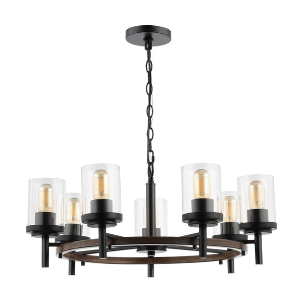 Safavieh Vancouver, 7 Light, 27 Inch, Light Grey Oak/Black, Iron Chandelier Black / Brown CHA4050A