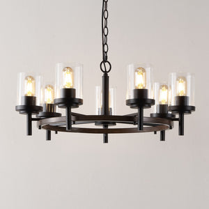 Safavieh Vancouver, 7 Light, 27 Inch, Light Grey Oak/Black, Iron Chandelier Black / Brown CHA4050A