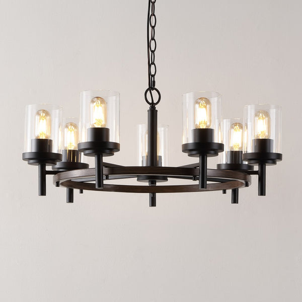 Safavieh Vancouver, 7 Light, 27 Inch, Light Grey Oak/Black, Iron Chandelier Black / Brown CHA4050A
