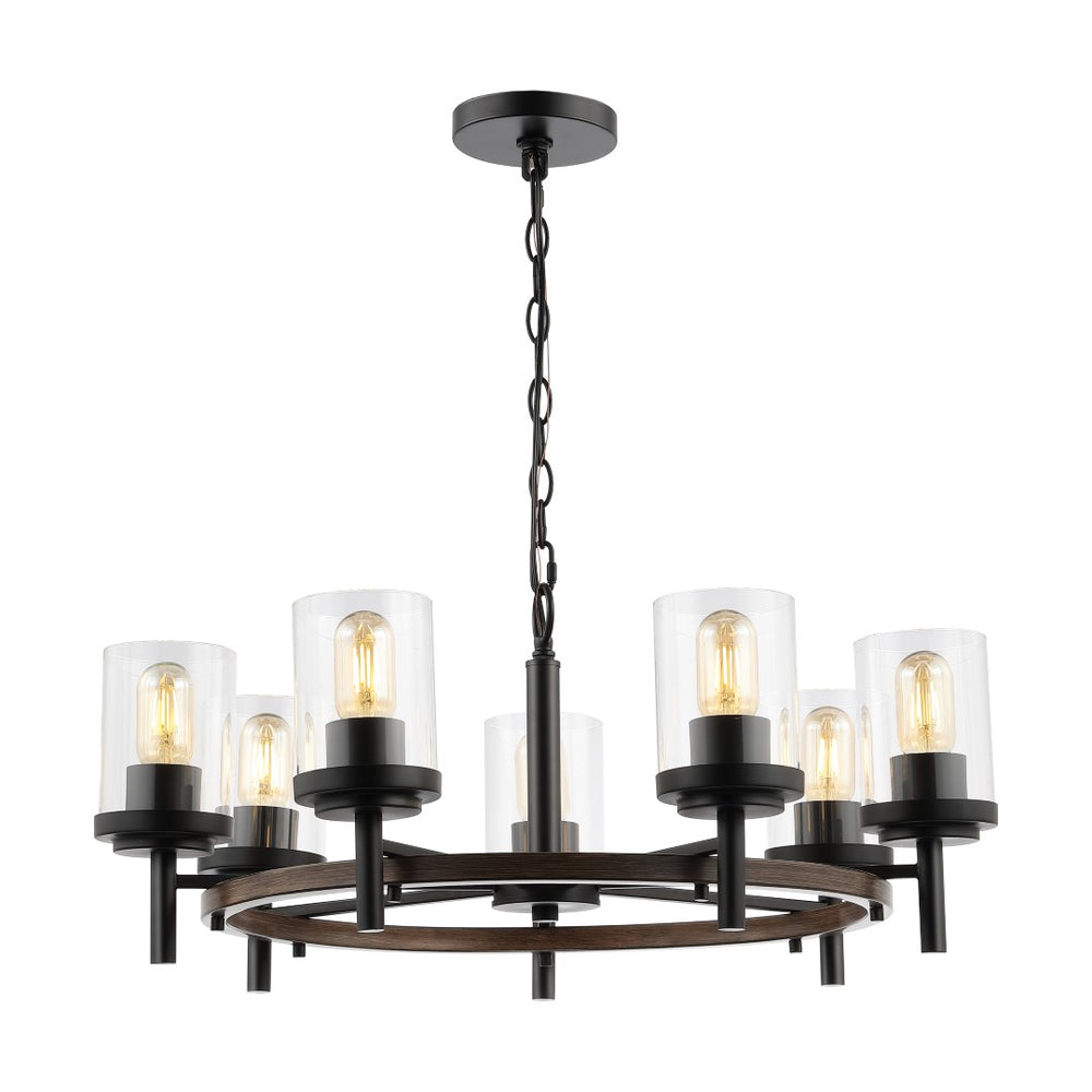 Safavieh Vancouver, 7 Light, 27 Inch, Light Grey Oak/Black, Iron Chandelier Black / Brown CHA4050A