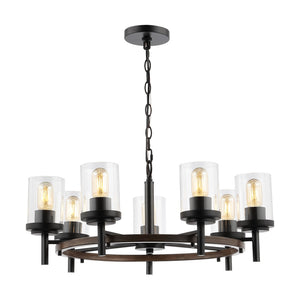 Safavieh Vancouver, 7 Light, 27 Inch, Light Grey Oak/Black, Iron Chandelier Black / Brown CHA4050A