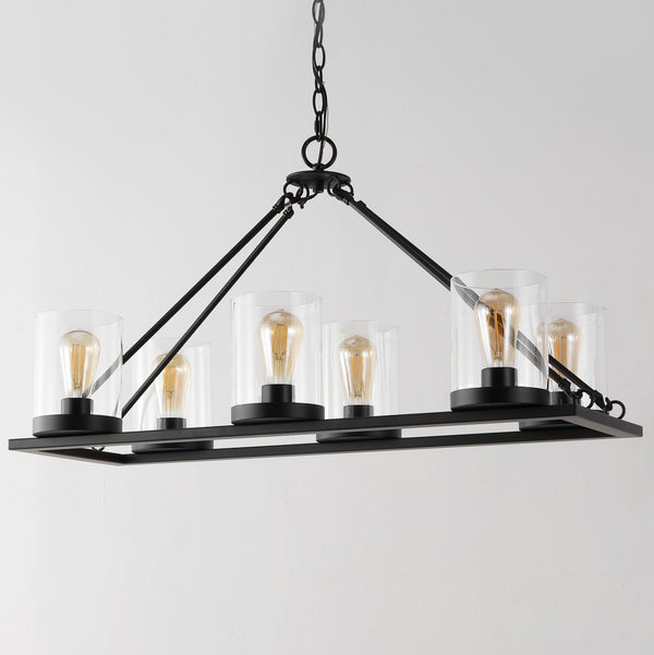 Safavieh Reagan, 6 Light, 26 Inch, Light Grey Oak/Black, Iron Chandelier Black CHA4051A