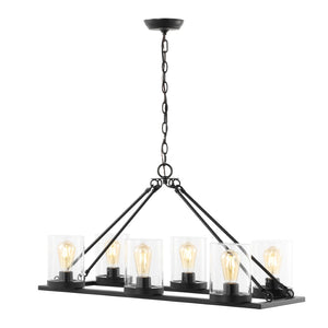 Safavieh Reagan, 6 Light, 26 Inch, Light Grey Oak/Black, Iron Chandelier Black CHA4051A