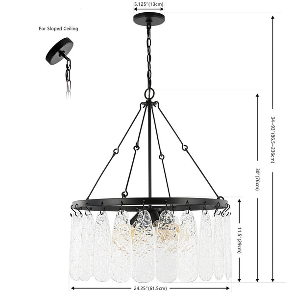 Safavieh AREMYTHIA, 6-Light Chandelier - Black & Clear Glass, Industrial Elegance for Modern Spaces CHA4057A
