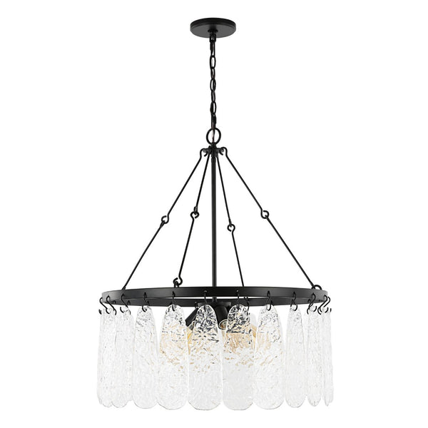 Safavieh AREMYTHIA, 6-Light Chandelier - Black & Clear Glass, Industrial Elegance for Modern Spaces CHA4057A