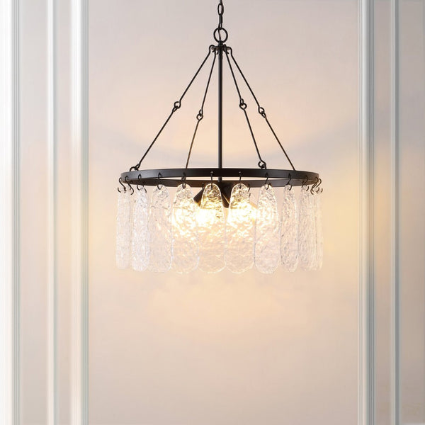 Safavieh AREMYTHIA, 6-Light Chandelier - Black & Clear Glass, Industrial Elegance for Modern Spaces CHA4057A