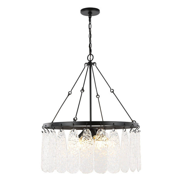 Safavieh AREMYTHIA, 6-Light Chandelier - Black & Clear Glass, Industrial Elegance for Modern Spaces CHA4057A
