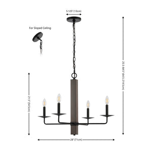 Safavieh Oakly 4Lt 24 Inch Chandelier Black / Walnut  CHA4059A