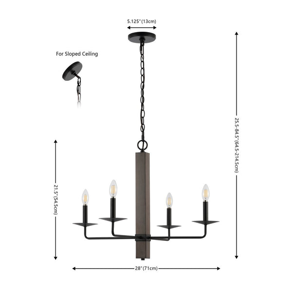 Safavieh Oakly 4Lt 24 Inch Chandelier Black / Walnut  CHA4059A