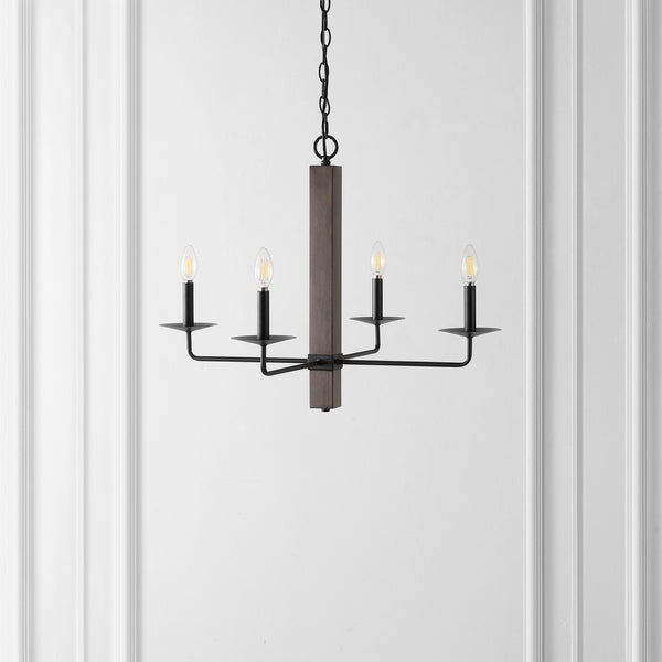 Safavieh Oakly 4Lt 24 Inch Chandelier Black / Walnut  CHA4059A