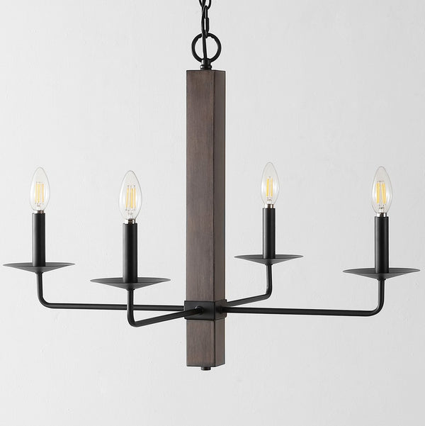 Safavieh Oakly 4Lt 24 Inch Chandelier Black / Walnut  CHA4059A