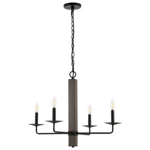 Safavieh Oakly 4Lt 24 Inch Chandelier Black / Walnut  CHA4059A