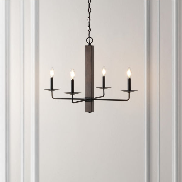 Safavieh Oakly 4Lt 24 Inch Chandelier Black / Walnut  CHA4059A