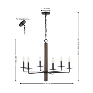 Safavieh PENBROOK, 6-Light Adjustable Chandelier - Modern Black and Walnut Iron Fixture for Any Space CHA4060A