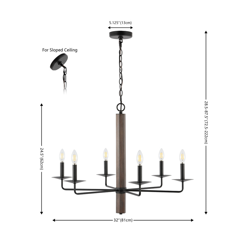 Safavieh Penbrook 6Lt 32" Chandelier Black / Walnut  CHA4060A