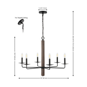 Safavieh Penbrook 6Lt 32" Chandelier Black / Walnut  CHA4060A