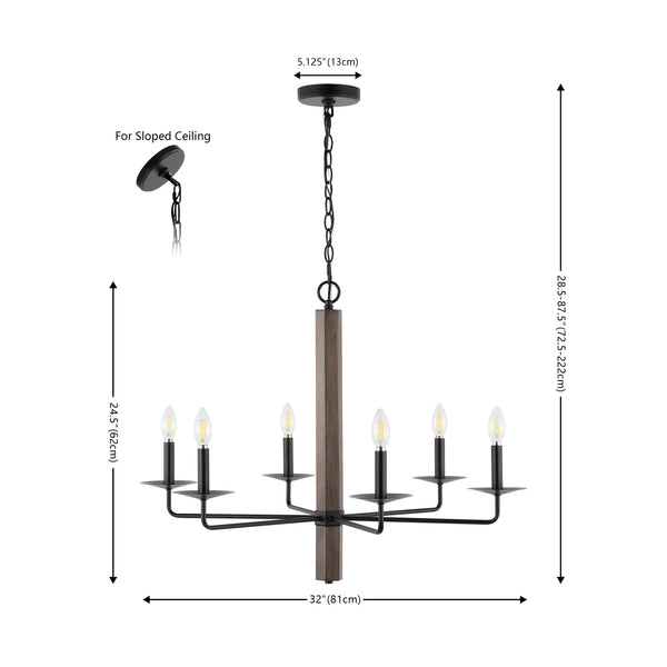 Safavieh Penbrook 6Lt 32" Chandelier Black / Walnut  CHA4060A