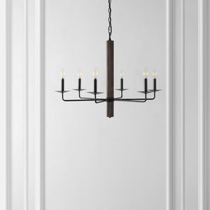 Safavieh PENBROOK, 6-Light Adjustable Chandelier - Modern Black and Walnut Iron Fixture for Any Space CHA4060A