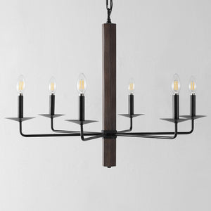 Safavieh PENBROOK, 6-Light Adjustable Chandelier - Modern Black and Walnut Iron Fixture for Any Space CHA4060A