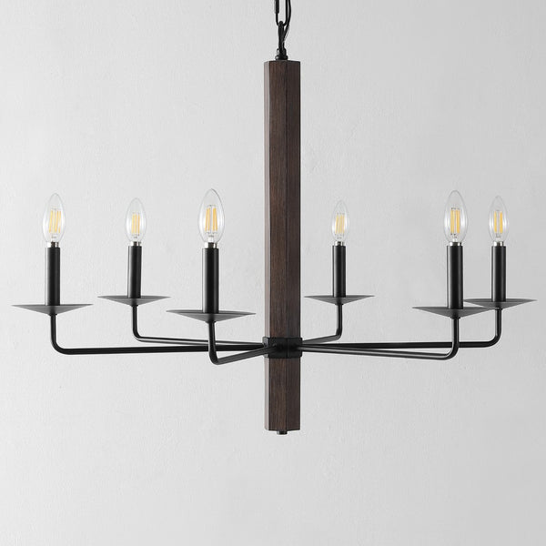 Safavieh PENBROOK, 6-Light Adjustable Chandelier - Modern Black and Walnut Iron Fixture for Any Space CHA4060A
