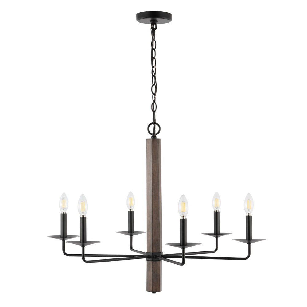 Safavieh PENBROOK, 6-Light Adjustable Chandelier - Modern Black and Walnut Iron Fixture for Any Space CHA4060A