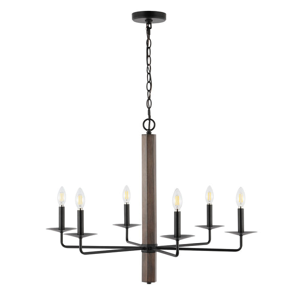 Penbrook 6-Light 32" Chandelier in Black and Walnut - Elegant Design for Stunning Home Decor