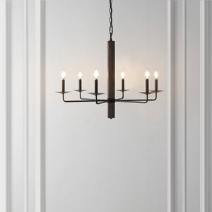 Safavieh PENBROOK, 6-Light Adjustable Chandelier - Modern Black and Walnut Iron Fixture for Any Space CHA4060A